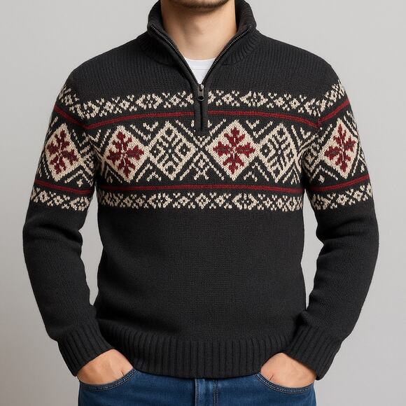 HOST PICK! 🎉🎉🎉 IZOD Men’s Fair Isle 1/4 Zip Sweater Large Knit Pullover Nordic - Picture 1 of 6